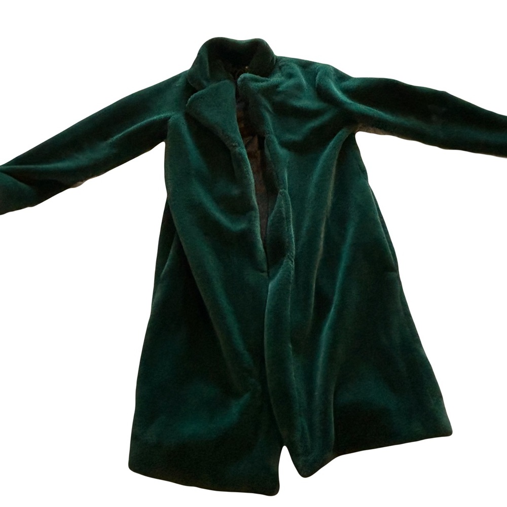 Emerald green faux fur coat from Rut & Circle
